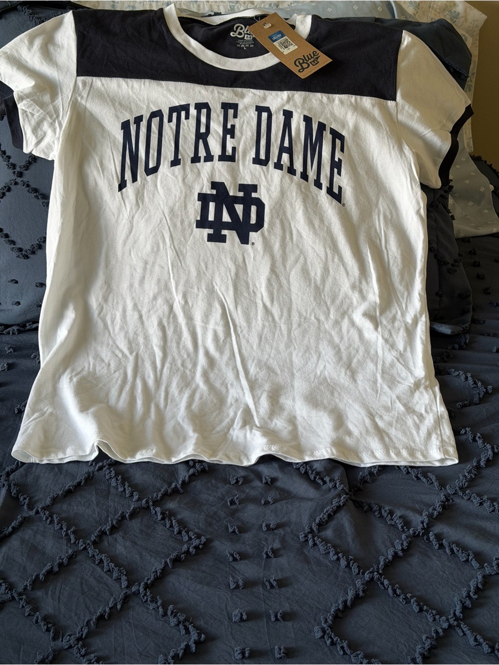 Blue 84 Notre Dame Fighting Irish T-Shirt White Blue Size L
